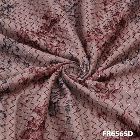 Printed Embroidered Sequins Raw Silk Fabric 6565